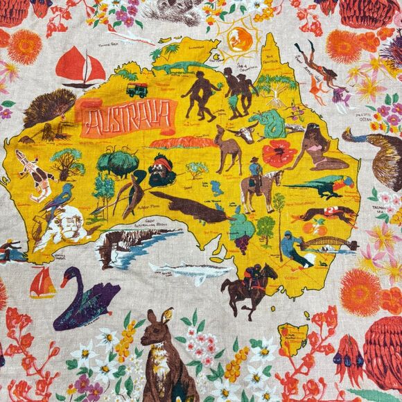 Citer Australia Map Linen Square Tablecloth Koala Flora Fauna 45x45 Tapestry Art - Picture 3 of 11